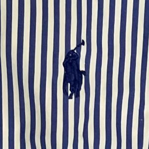 Ralph Lauren Custom Fit Blue White Stripe Shirt Long Sleeve Button Mens L 16 1/2